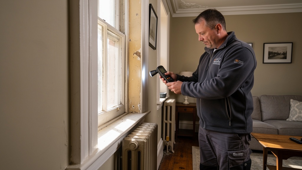Surrey Surveyor conducting a detailed building survey inspection inside a traditional British home